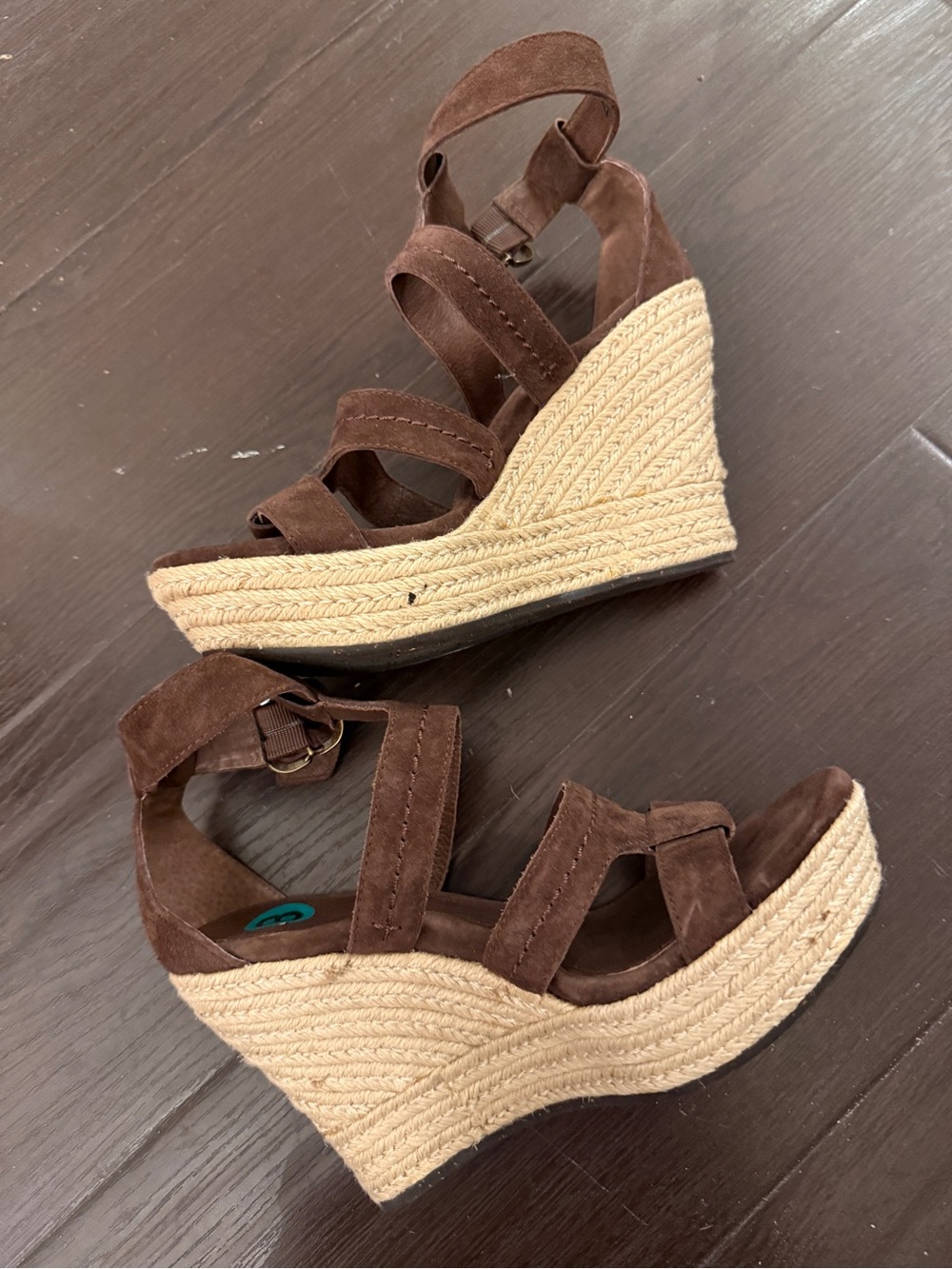 UGG Brown Suede Espadrille Wedge Sandals